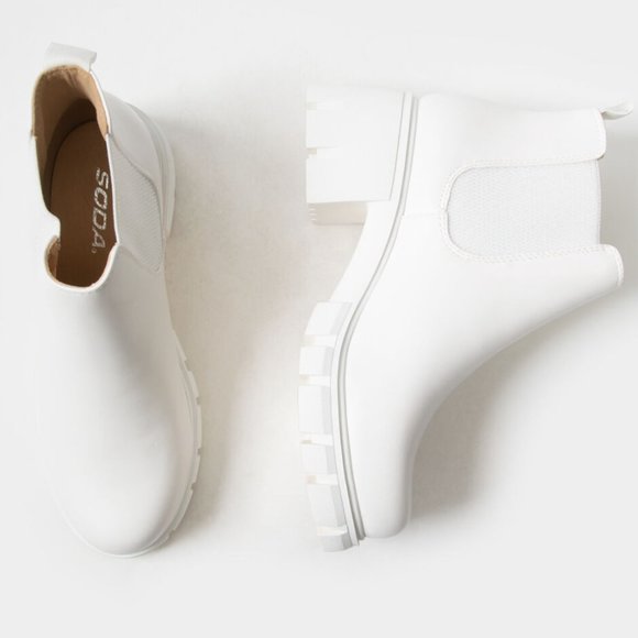 New White Chelsea Elastic Platform Sole Ankle Boots Booties - Picture 3 of 3